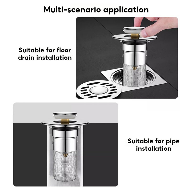 Bouchon de lavabo de salle de bain escamotable avec anti-colmatage amovible