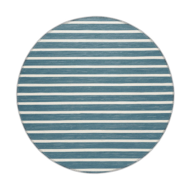 Tapis intérieur / extérieur bleu HorizontalStripes, Rond 5 pi