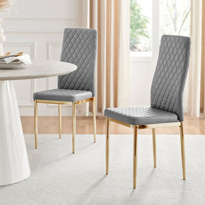 Hatched Faux Leather Sleek Metal Leg Luxury Dining Chairs
