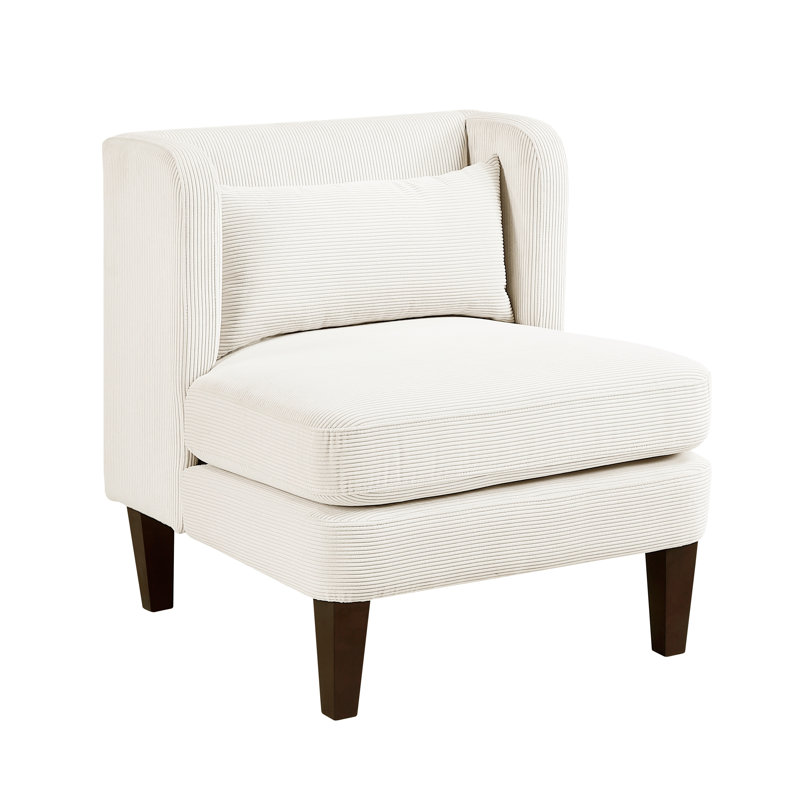 Chaise d'appoint moderne en velours côtelé beige avec coussins à ressorts ensachés et coussin inclus