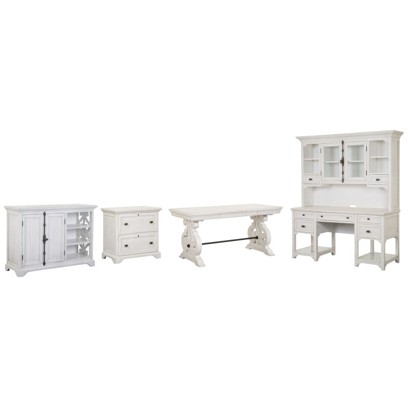 Writing Desk With File Cabinet Printer Stand Credenza And Hutch, 4 Pieces: Desk, 2 Cabinets, Credenza