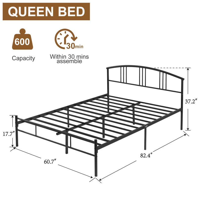 Queen Bed Frame Metal Platform Bed Frame with Headboard & Footboard,  Mattress Foundation ,No Box Spring Needed, Queen, Black