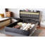Lift Up Storage Bed Frame With Charging Stationand LED Light, Wingback Upholstered Platform Bed Frame, Wooden Slats Support, No Box Spring Needed, Noise-Free,