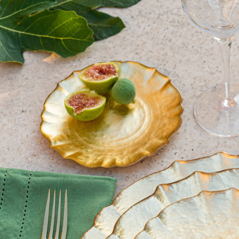 Baroque Glass Cocktail Plate, Gold