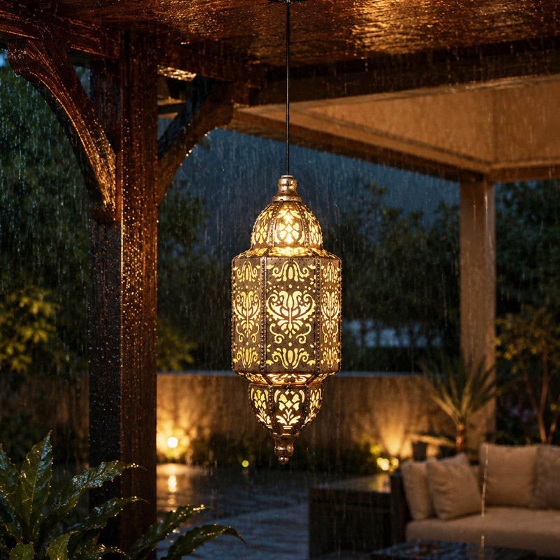 23 Inch High Large Hanging Solar Lights, Baroque-Style Openwork Square Pendant Light for Patio Pathway Yard Porch Backyard Garden Decor