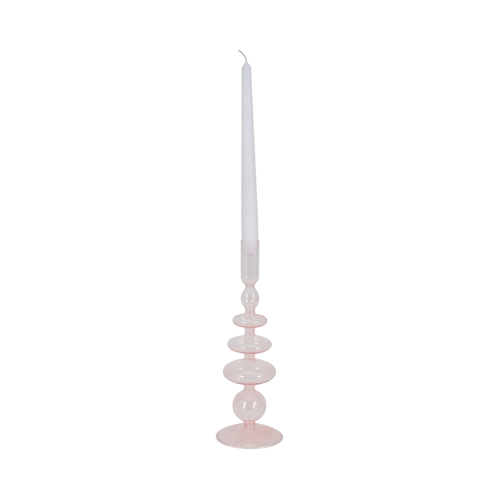 Rockleigh Glass Candlestick Holder, Pink, 11" H x 4" W x 4" D