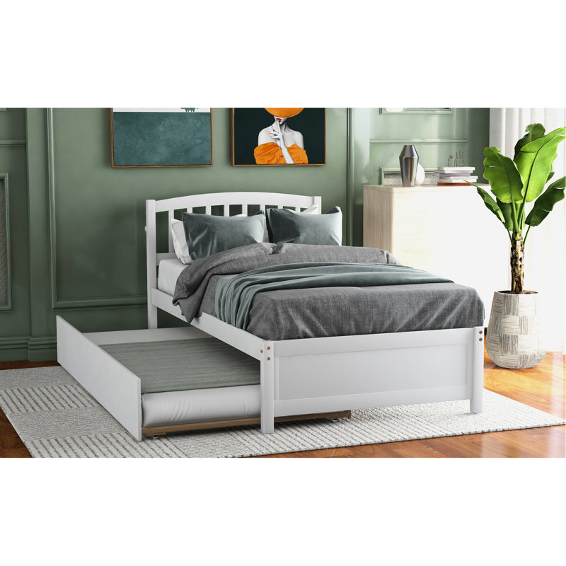 Lit plateforme simple avec lit gigogne, blanc - bois massif pour une chambre à coucher envoûtante
