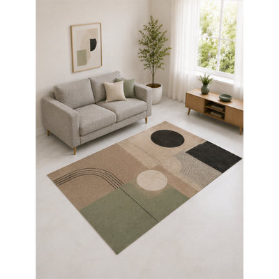 Tapis à motif taupe et olive de style minimaliste de 5 pi x 7 pi pour salon, chambre à coucher et bureau à domicile «Ultra Léger», tapis doux à poils courts avec envers antidérapant en silicone