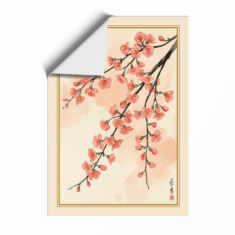 Cherry Blossom Branch Japandi - Framed Print, Unframed, A4 - 29.7 x 21.0 cm