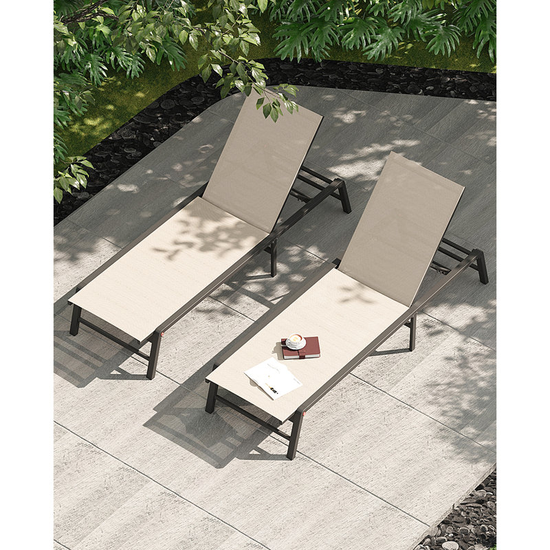 Beige Aluminum Outdoor Chaise Lounge Set with Adjustable Backrest
