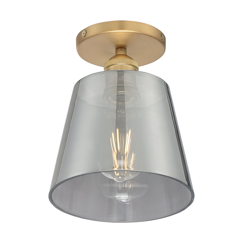 Plafonnier semi-encastré 1 lumière Annette, Laiton brossé / verre fumé, H 9 po x l 7,25 po x P 7,25 po