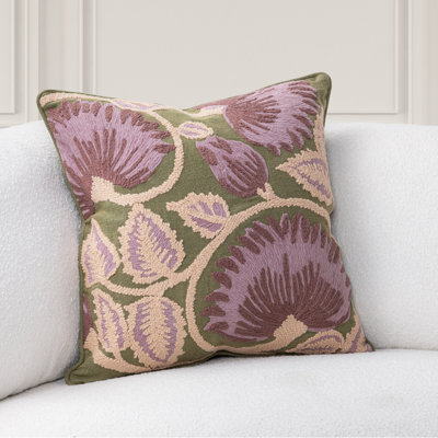 Folly Linen Fabric Hand Embroidered Throw Pillow