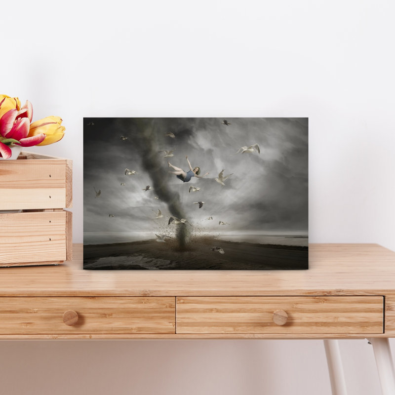Woman In Tornado Dramatic Surreal Abstract Seagull Bird Nature Ocean Wall Art Print by Christine Von Diepenbroek - Print