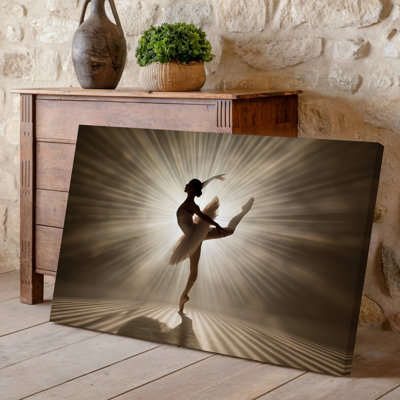 Canvas A Graceful Ballet Dancer Strikes An Elegant Pose Balancing On Wall Art One Leg With The Other Extended High Silhouetted Against Canvas Wall Art