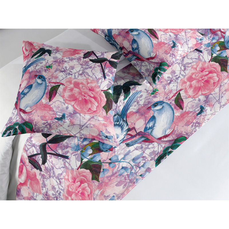 Ambesonne Vintage Birds Bed Runner Set Dreamy Aura Print Hot Pink and Pale Blue, King