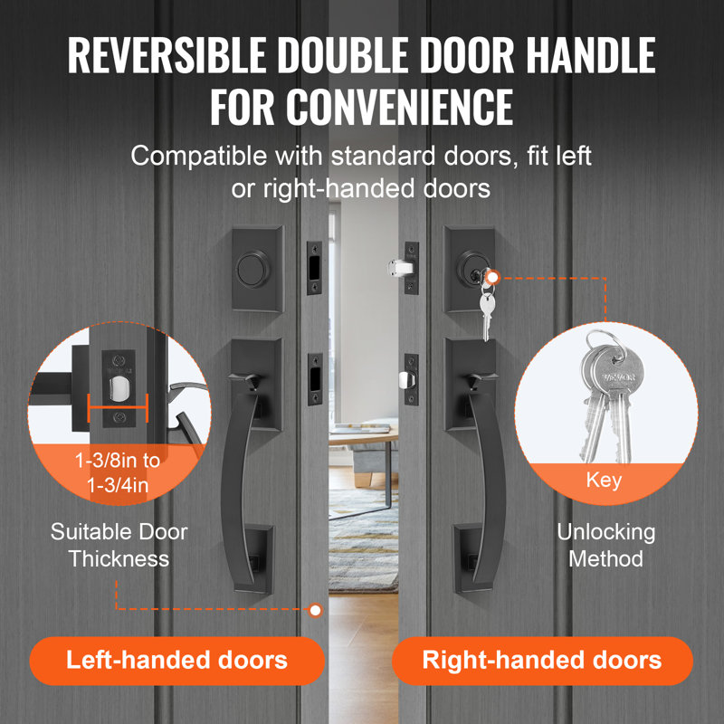 Matte Black Arched Double Front Door Handle Set with Reversible Lever