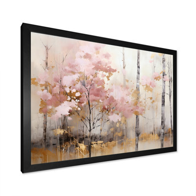 «Minimalisme rose et forêt dorée», reproduction sur toile