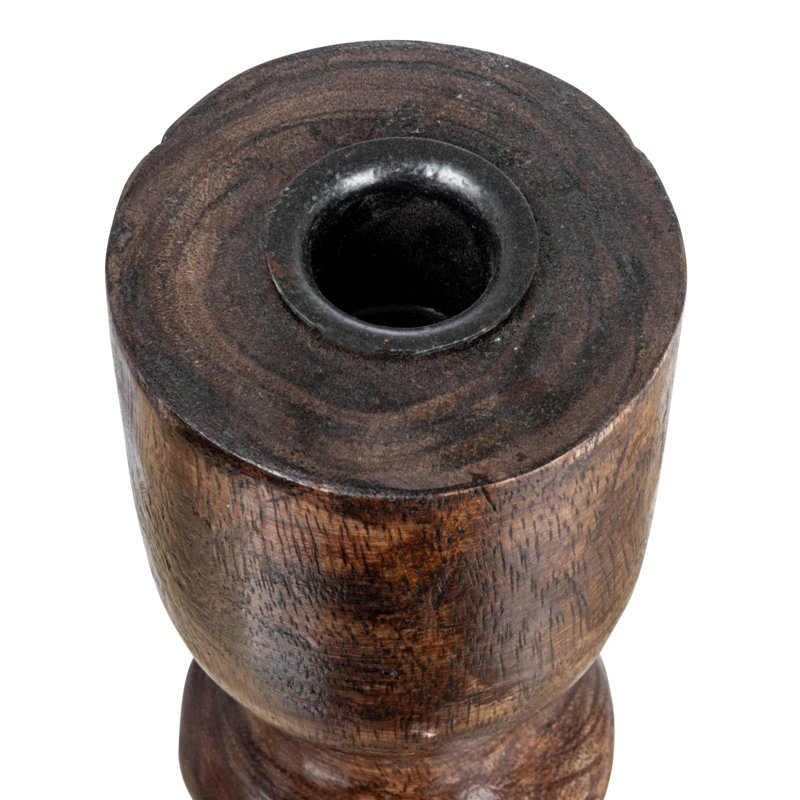 Hand Carved Wood Taper Candle Holder, 17" H x 5" W x 5" D, Brown