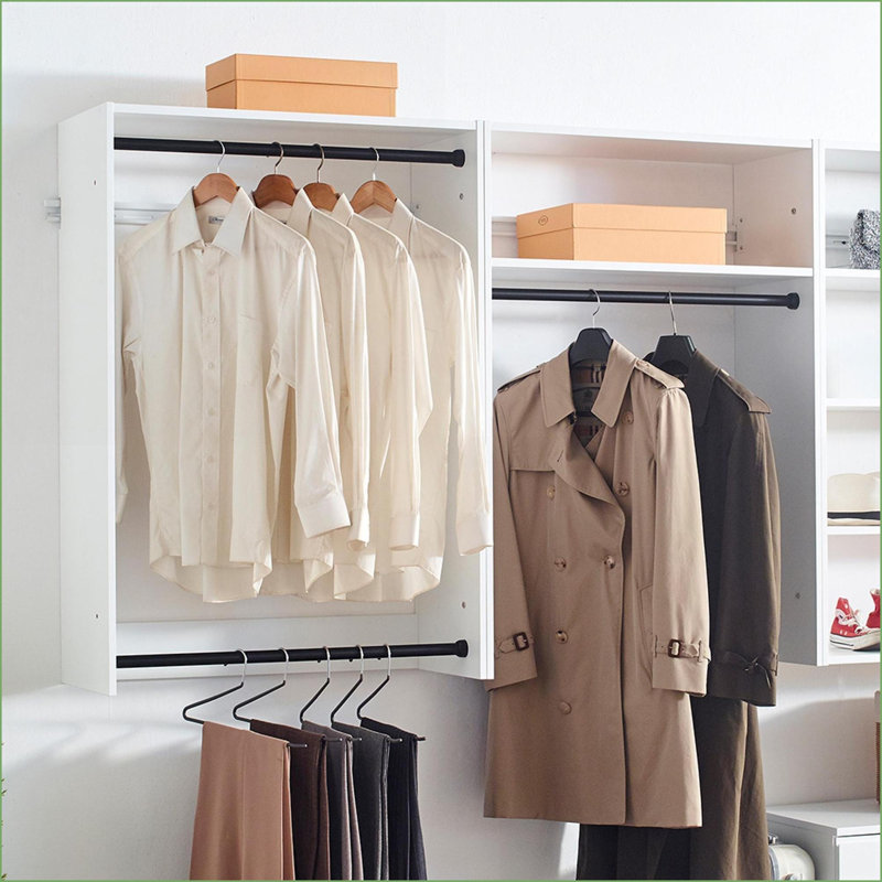 Système de placard mural, bois modulaire 5 pièces Devi Modern avec finition chêne chaud | Blanc | Bois