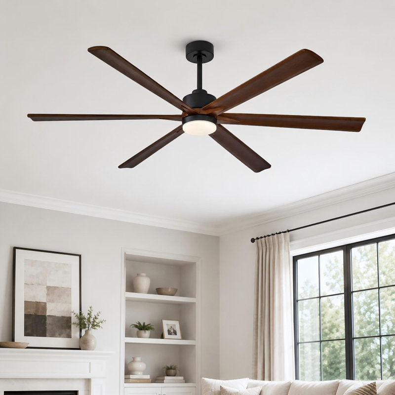 Ventilateur de plafond 70 po avec lumière, 6 pales en bois massif