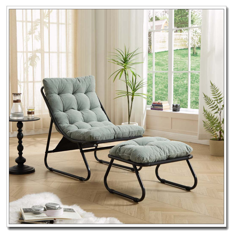 Chaise longue d'extérieur avec repose-pieds pour patio, Vert clair