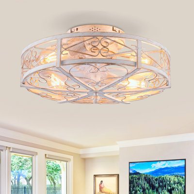 20'' Mounting Type Caged  Ceiling Fan With Lights And Remote Control  ,Reversible Motor, DC Remote Control,6 Speed Ceiling Fan,Timing, For Living Room, Bedroom, Dining Room--NOT Included Bulbs (WH)