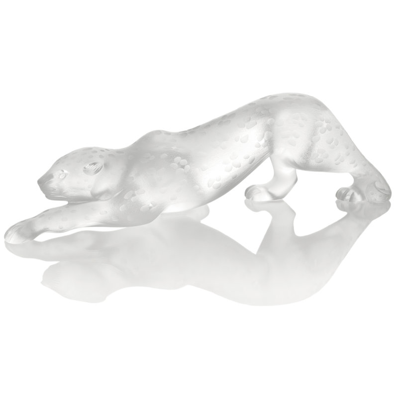 Zeila Panther Figurine, Clear, 4.33" H x 14.37" W x 2.95" D
