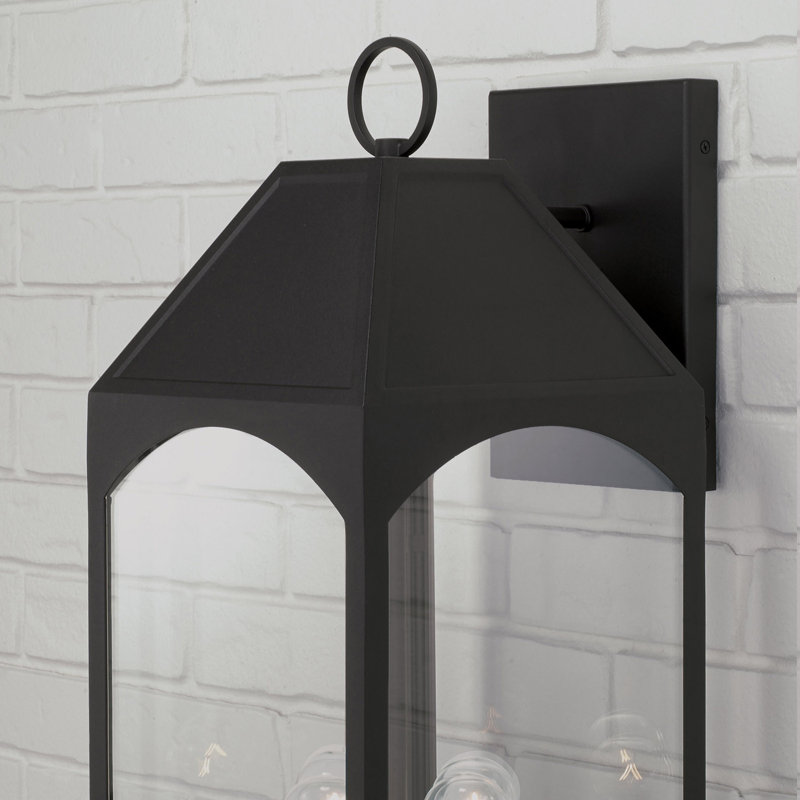 Grande lanterne murale extérieure noire 4 lumières l 10 "x H 26" Ezra