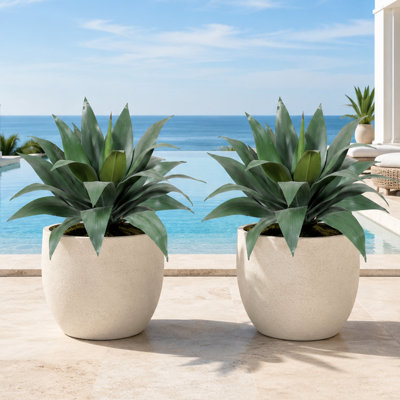 18IN Artificial Agave Ground‑Stake Plant, Pot Not Included (Solid Green Edition), Wide-Leaf/Narrow-Leaf/Spiky-Edged Realistic Succulent Plant, UV-Resistant Weatherproof Agave, Suitable for Outdoor Garden Courtyard Terrace Landscape Decoration (Set of 2)
