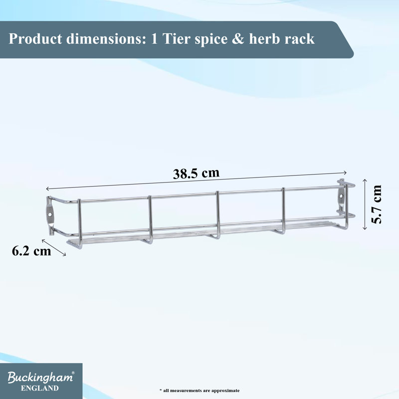 Buckingham Spice Rack Wall Mounted Kitchen Cupboard Storage Organiser , 6.2 cm, 1 Tier