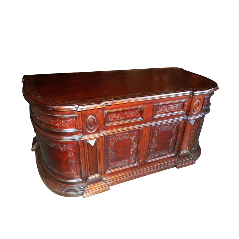 Classico Solid Wood Base Executive Desk, Antique Brown