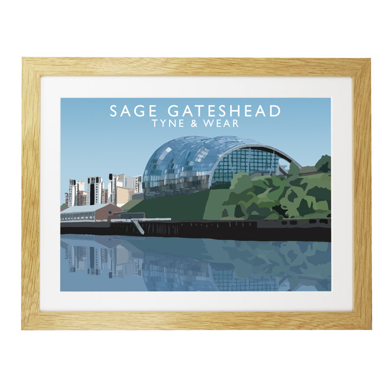 'Sage Gateshead 2' 1 Piece Wall Art, 44 cm H x 54 cm W x 2.2 cm D, Oak Wood Frame