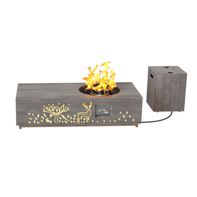 48" Propane Gas Fire Pit Table 50,000 Btu Featuring Hollowed Out Milu Deer Patterns And Golden Light