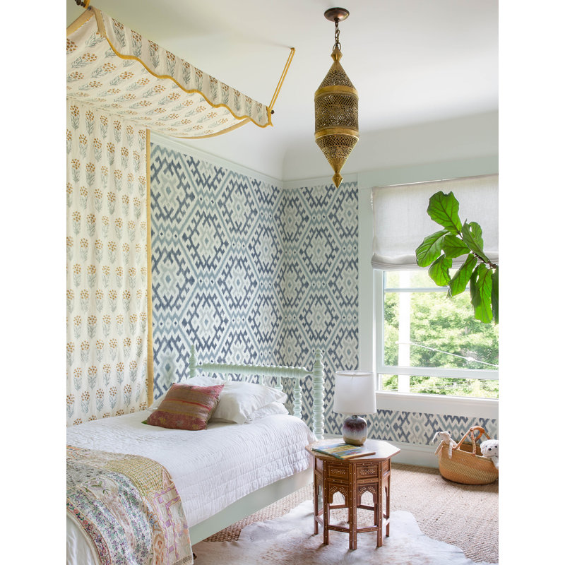 Solola Chartreuse Ikat Wallpaper, Blue