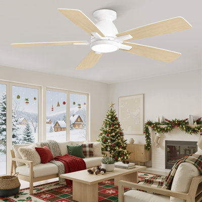 Ventilateur de plafond blanc élégant et moderne à 5 pales de 46 po avec lumières à DEL Cissline, contrôlé par télécommande ou application