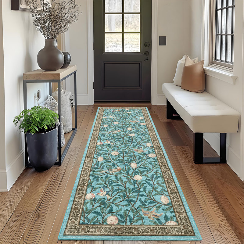 Farmhouse Machine Washable Rug for Living Room, Non-Slip Botanical Area Rugs, Low Pile Stain-Resistant Vintage Carpet, Soft Foldable Print Floor Mats for Bedroom, Nursery, Home Office