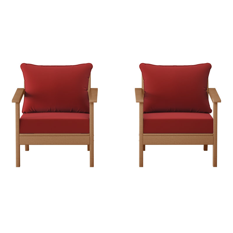 Chaise profonde avec coussins (ensemble de 2), Red, Teck