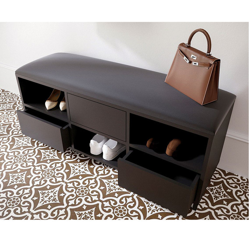 Upholstered Storage Bench, Black