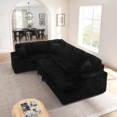 Canapé moderne à rayures, canapé d'angle minimaliste moderne en forme de U, méridienne convertible avec rangement, canapé d'assise moelleux