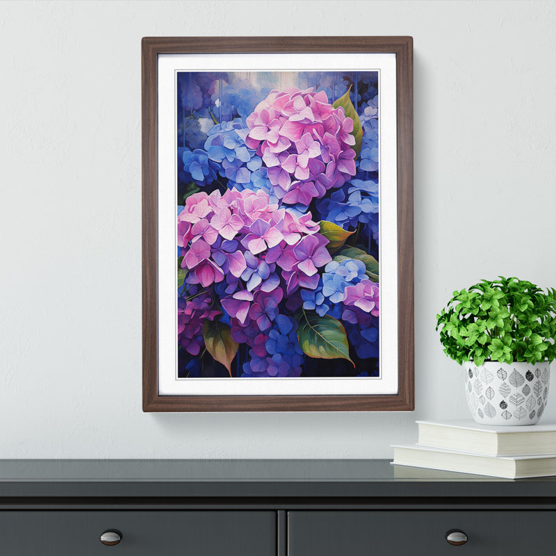Hydrangea Informel No.2 - Single Picture Frame Print on Wood, Walnut Framed, 64cm H x 46cm W x 2cm D