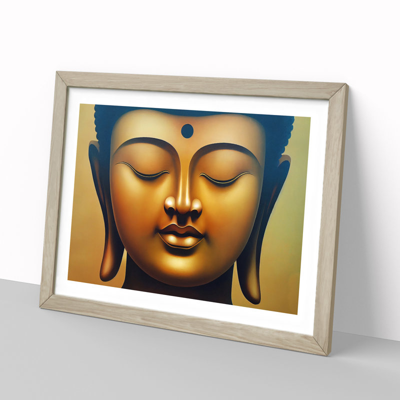 Golden Buddha Vol.1 - Single Picture Frame Print, 25cm H x 34cm W x 2cm D, Oak Framed