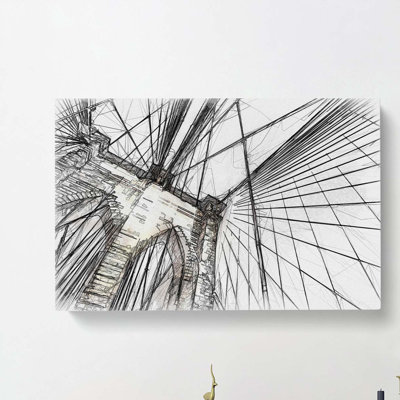 The Brooklyn Bridge in New York City in Abstract - Wrapped Canvas Drawing - Wrapped Canvas