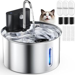 Fontaine sans fil en acier inoxydable pour animaux avec capteur, distributeur automatique de boissons pour chat et chien à piles