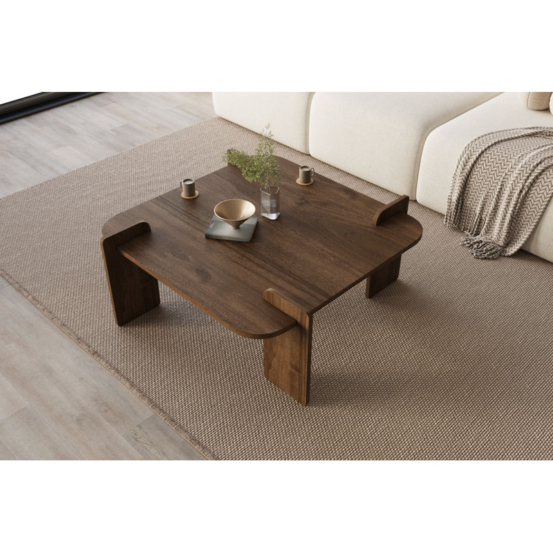 Table basse moderne en noyer de 35,4 po x 35,4 po x 17,7 po | 100% aggloméré mélaminé, design durable et élégant | Parfait pour le salon et les réceptions, assemblage facile, finition de couleur unie élégante