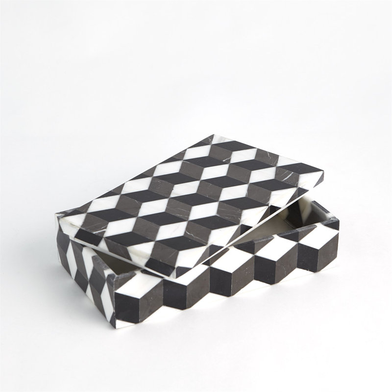 Escher Inspired 9'' Marble Veneer Rectangular Storage Box