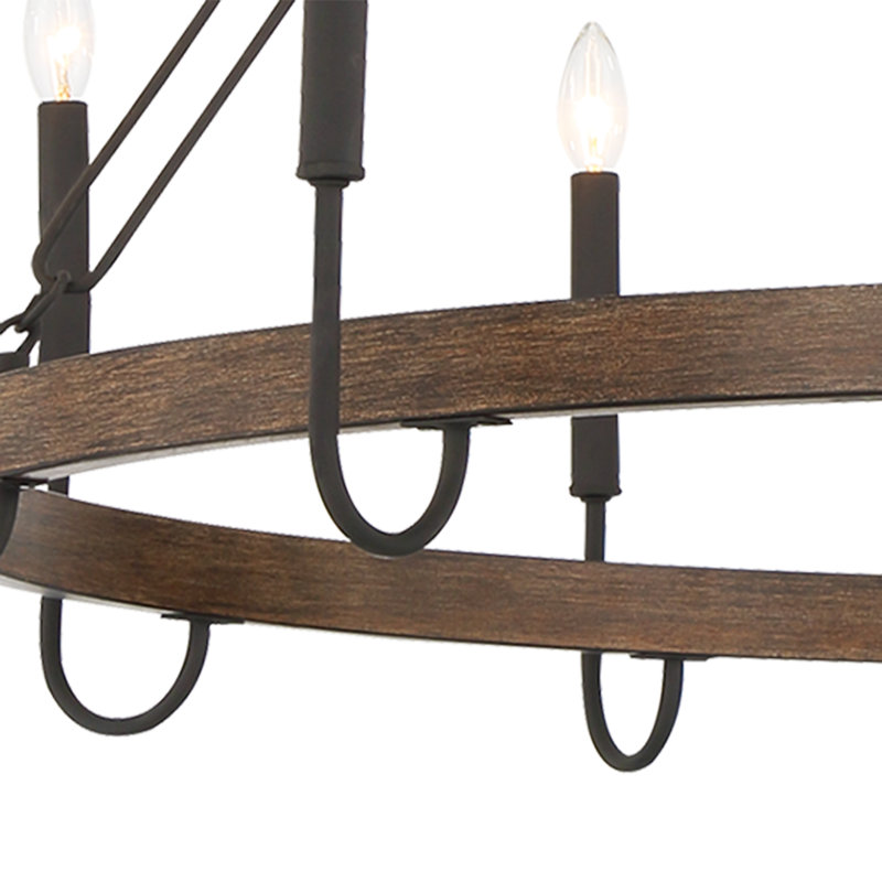 Lustre de style bougie en acier à 12 lumières Arango, Noir / bois