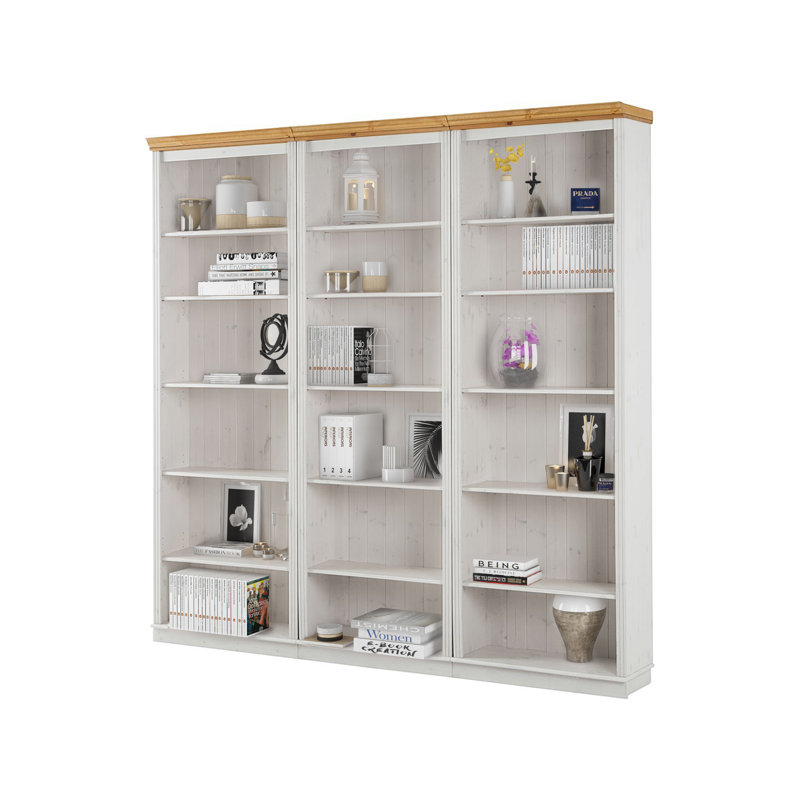 Demetricia 223cm H x 222cm W Library Bookcase, Brown/White