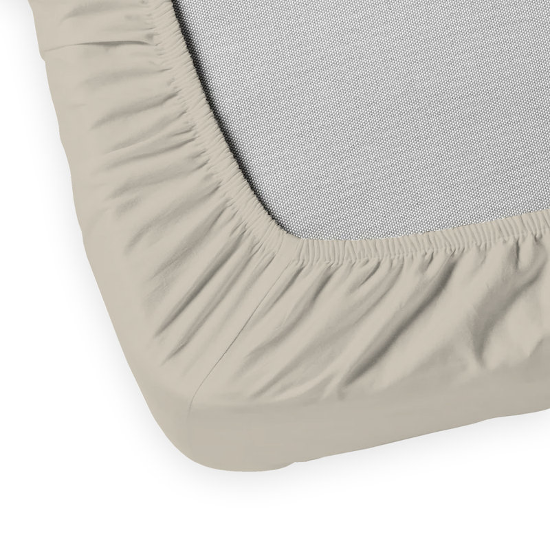 Beige Twin Cotton Percale Deep Pocket Fitted Sheet Set