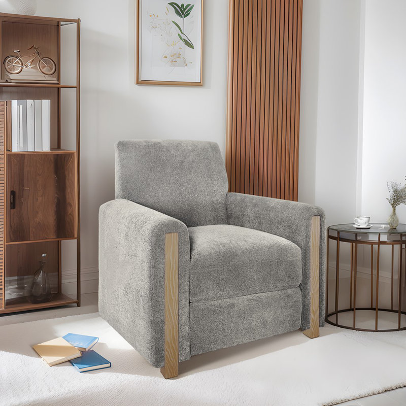Rillings 36.35"W Med Gray Modern Manual Push-Back Recliner with Solid Wood Frame, Med Gray