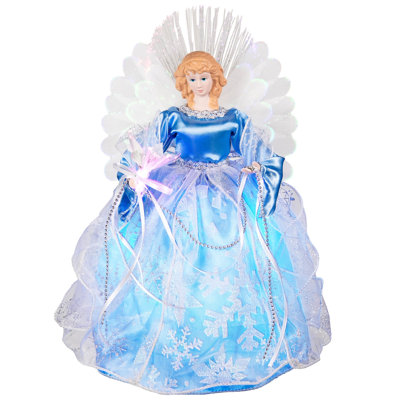 Ange lumineux à fibre optique changeante pour sapin de Noël - 30 cm - Bleu